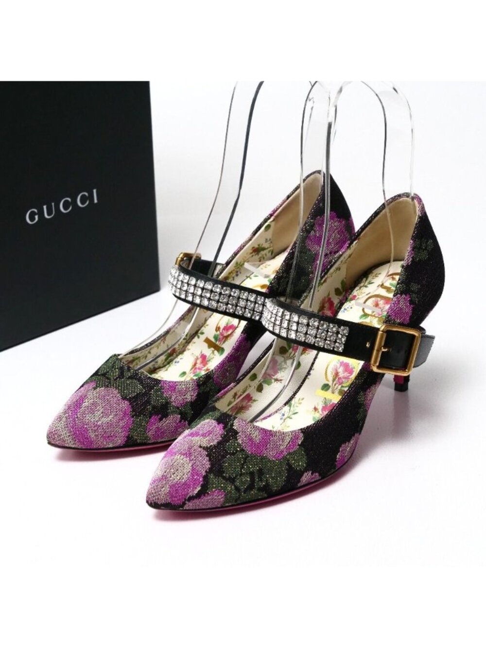 Gucci Pumps Bijou Strap Flower Jacquard High Heels Shoes 35